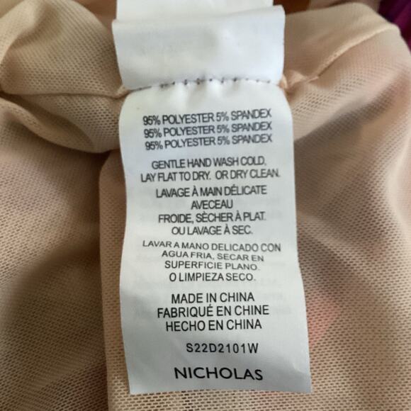 Nicholas Maleah Watercolor Floral Mesh Ruched Cocktail Dress 8 $395 - Picture 10 of 12